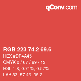 カラーコード: RGB 223 74.2 69.6 | qconv.com