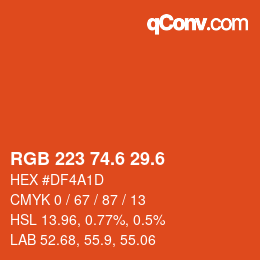 カラーコード: RGB 223 74.6 29.6 | qconv.com