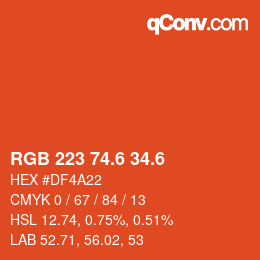 カラーコード: RGB 223 74.6 34.6 | qconv.com