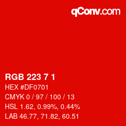 Color code: RGB 223 7 1 | qconv.com