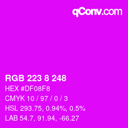 颜色代码: RGB 223 8 248 | qconv.com