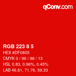 Farbcode: RGB 223 8 5 | qconv.com