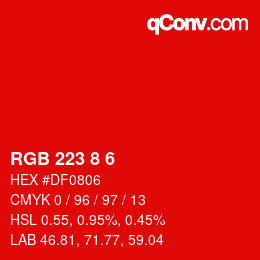 Color code: RGB 223 8 6 | qconv.com