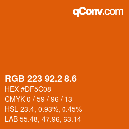 カラーコード: RGB 223 92.2 8.6 | qconv.com