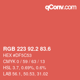 カラーコード: RGB 223 92.2 83.6 | qconv.com