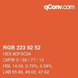 Color code: RGB 223 92 52 | qconv.com