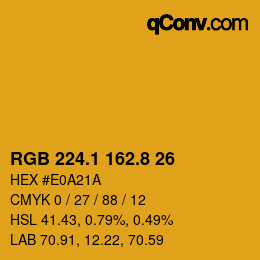 カラーコード: RGB 224.1 162.8 26 | qconv.com
