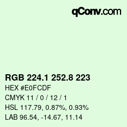Color code: RGB 224.1 252.8 223 | qconv.com
