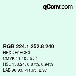 Color code: RGB 224.1 252.8 240 | qconv.com