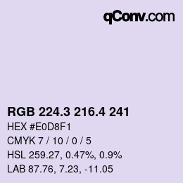 カラーコード: RGB 224.3 216.4 241 | qconv.com