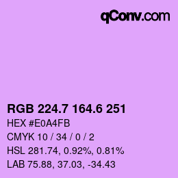 カラーコード: RGB 224.7 164.6 251 | qconv.com