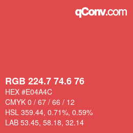 カラーコード: RGB 224.7 74.6 76 | qconv.com