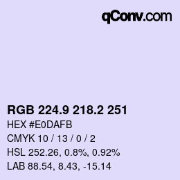カラーコード: RGB 224.9 218.2 251 | qconv.com