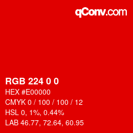 颜色代码: RGB 224 0 0 | qconv.com