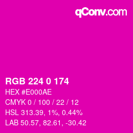 Color code: RGB 224 0 174 | qconv.com