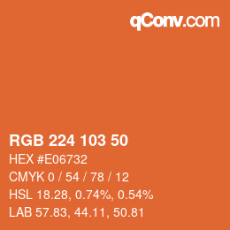 Color code: RGB 224 103 50 | qconv.com