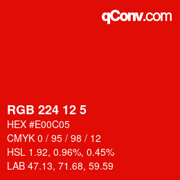 カラーコード: RGB 224 12 5 | qconv.com
