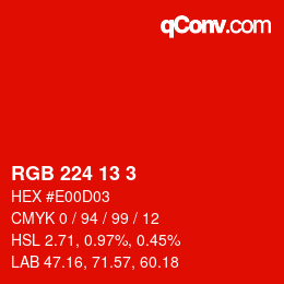 Color code: RGB 224 13 3 | qconv.com