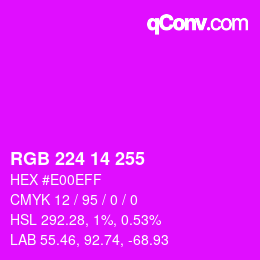 Color code: RGB 224 14 255 | qconv.com