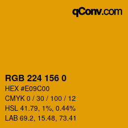 Color code: RGB 224 156 0 | qconv.com