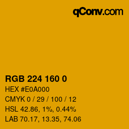 Color code: RGB 224 160 0 | qconv.com