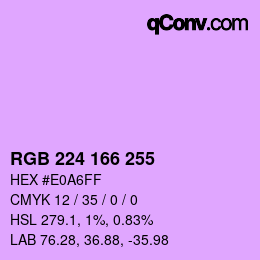 Color code: RGB 224 166 255 | qconv.com