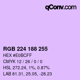 Color code: RGB 224 188 255 | qconv.com