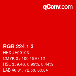Color code: RGB 224 1 3 | qconv.com