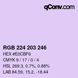 颜色代码: RGB 224 203 246 | qconv.com