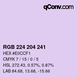Color code: RGB 224 204 241 | qconv.com