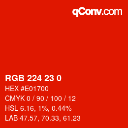 カラーコード: RGB 224 23 0 | qconv.com