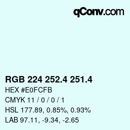 カラーコード: RGB 224 252.4 251.4 | qconv.com