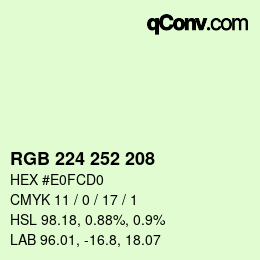 Color code: RGB 224 252 208 | qconv.com