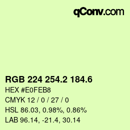 カラーコード: RGB 224 254.2 184.6 | qconv.com