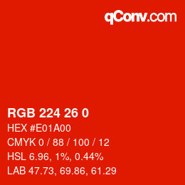 颜色代码: RGB 224 26 0 | qconv.com