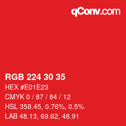 Color code: RGB 224 30 35 | qconv.com