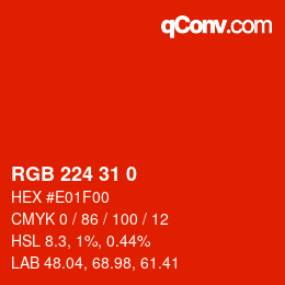 Color code: RGB 224 31 0 | qconv.com