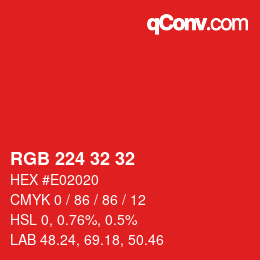 Color code: RGB 224 32 32 | qconv.com