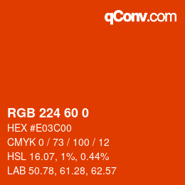 Color code: RGB 224 60 0 | qconv.com