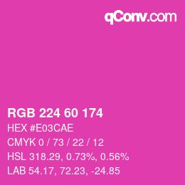 カラーコード: RGB 224 60 174 | qconv.com