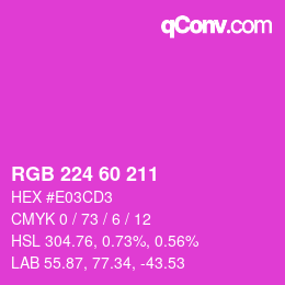 カラーコード: RGB 224 60 211 | qconv.com