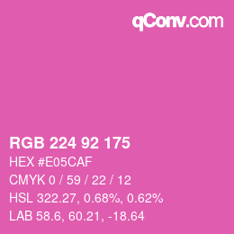 颜色代码: RGB 224 92 175 | qconv.com