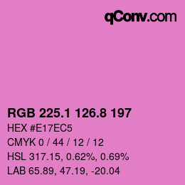 カラーコード: RGB 225.1 126.8 197 | qconv.com