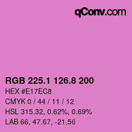 カラーコード: RGB 225.1 126.8 200 | qconv.com