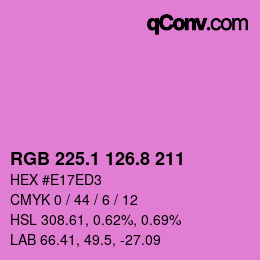 カラーコード: RGB 225.1 126.8 211 | qconv.com