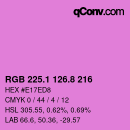 カラーコード: RGB 225.1 126.8 216 | qconv.com