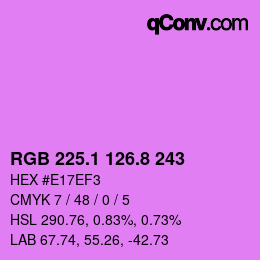 カラーコード: RGB 225.1 126.8 243 | qconv.com