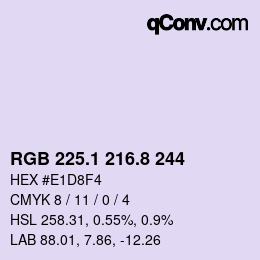カラーコード: RGB 225.1 216.8 244 | qconv.com