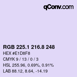 Código de color: RGB 225.1 216.8 248 | qconv.com