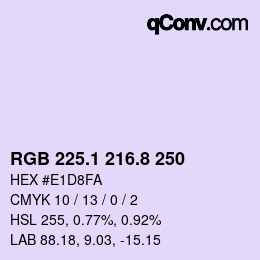 Color code: RGB 225.1 216.8 250 | qconv.com